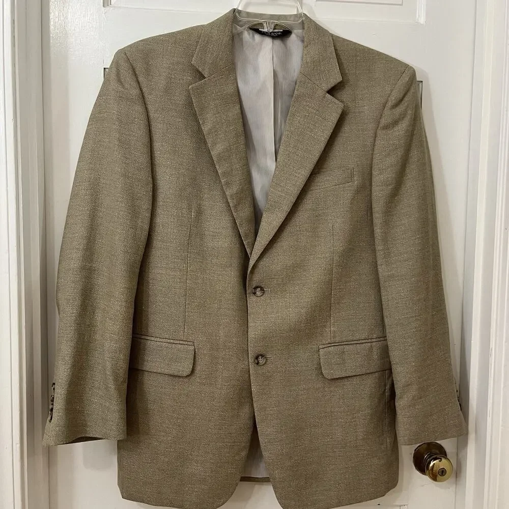 Jos A Bank‎ Tropical Blend Blazer Men 40R Beige Linen Wool 2 Button